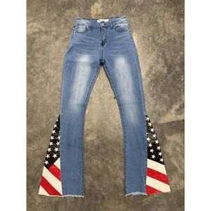 Celebrity Ace Jeans Womens 9/29 Mid Rise 2 Tones Flare Leg Stars And Stripes